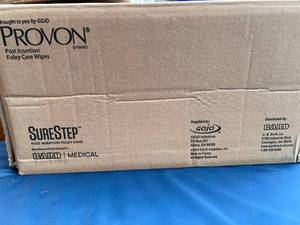 lot 90 image: MSRP $400  1 Case (120cs) NEW Provon SureStep Post Insertion Foley Care Wipes DFC100 Expiration 623