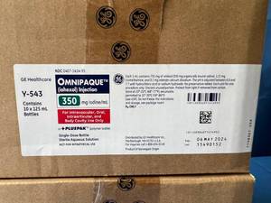 lot 100 image: 2 Cases (10cs) GE Healthcare Y-543 OMNIPAQUE (iohexol) Injection 350mgmL PlusPak Bottle 100mL Expiration 5-24&nbspOne case is missing 2 bottles