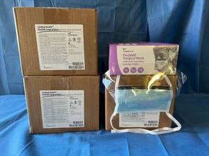 lot 50 image: MSRP $900  3 Cases (100cs) NEW Cardinal Health Duckbill Level 3 Surgical Mask with Anti-Fog Foam and Eye Shield Expiration 525