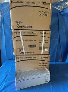 lot 79 image: MSRP $300 3 Cases (1000cs) NEW Cardinal Health Disposable Glass Culture Tubes