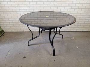 lot 731 image: Patio Table - Glass Top with Metal Frame - NO SHIPPING