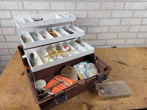 lot 788 image: Fishing Tackle Box with Assorted Tackle - Some Wood Lures