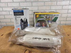 lot 793 image: New Twin Size Air Mattress, 12HP Waterfall Pump (return) and (2) New Boat Dock Bumpers (16 Overall)