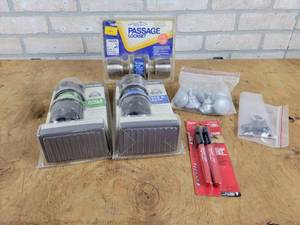 lot 825 image: (3) New Door Lock Sets, Milwaukee Markers and Drawer Pulls