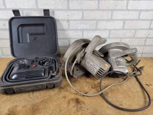 lot 840 image: (2) Vintage Circular Saws and Portable Air Compressor - NO SHIPPING