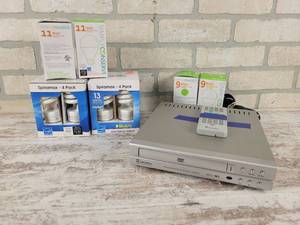lot 855 image: DVD Player, (8) Compact Fluorescent Bulbs and (4) LED Bulbs