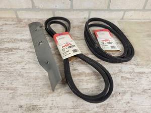 lot 897 image: (2) Mower Deck Belts - Part No. 12-10077 and New Mower Blade Part No. 180C54