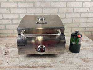 lot 870 image: Cuisinart Portable Stainless Steel Propane Grill with Propane Bottle - NO SHIPPING