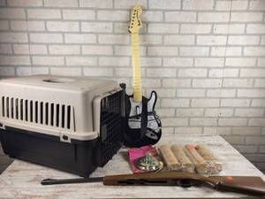 lot 872 image: Marksman BB-Gun, Pet Kennel, Guitar Hero Guitar, Wood Pellets and More - NO SHIPPING