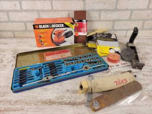 lot 883 image: Tap & Die Set, Finishing Sander (Used), Sandpaper and More - NO SHIPPING