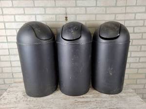 lot 919 image: (3) Poly Flip Lid Trash Cans - Approx. 26 Tall Overall - NO SHIPPING