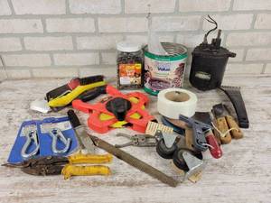 lot 964 image: LUFKIN 100 Tape Measure, Snips, Westinghouse Motor, Snap Hooks and More