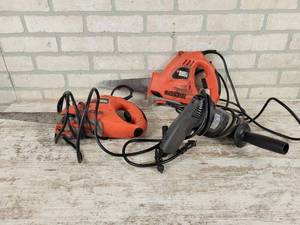 lot 969 image: (2) Black & Decker NaviGator Saws and 12 Electric Drill - All Tested and Work