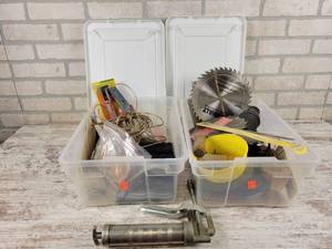 lot 1002 image: (2) Totes of Assorted Garage Misc. - NO SHIPPING