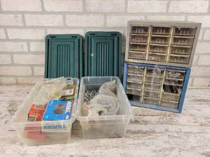 lot 1008 image: (2) Parts Organizers and (2) Totes of Hardware - NO SHIPPING