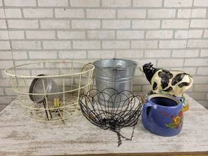 lot 1059 image: Bucket, baskets, Cow Statue and More - NO SHIPPING