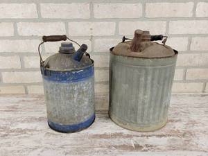 lot 183 image: Antique 1 & 2 Gallon Metal Gas Cans