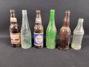 lot 186 image: (6) Vintage Bottles - Twins lager Beer - Michel lacrosse, WI - North Star Beer - Jacob Ries, Shakopee, MN - D.B. & M. Co. Duluth, MN - C.C. SODA, Coca Cola Bottling Minneapolis, MN