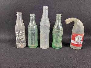 lot 190 image: (5) Vintage Bottles - O-So Grape, Jacob Ries Shakopee, MN - Daltons Quality Beverages Sioux Falls, SD - Coca-Cola Wichita Falls, TX - CAL Cola (Bent)