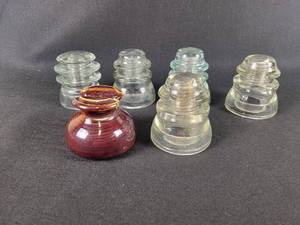 lot 270 image: (6) Antique Glass Power Line Insulators