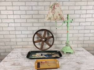 lot 297 image: Antique Cast Iron Pulley (14 Diameter), Lamp, Coca-Cola Tray and More - NO SHIPPING