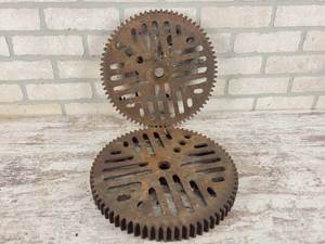 lot 308 image: (2) Matching Antique Cast Iron Gears - 12.5 Diameter x 1.5 - NO SHIPPING