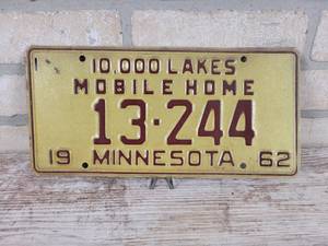 lot 314 image: 1962 Minnesota Mobile Home License Plate