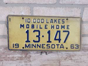 lot 315 image: 1963 Minnesota Mobile Home License Plate