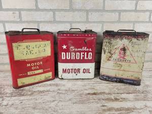 lot 326 image: (3) Vintage Steel 2-Gallon Oil Cans - NO SHIPPING