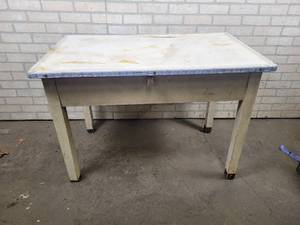 lot 329 image: Vintage Wood Table with Enamel Top - NO SHIPPING