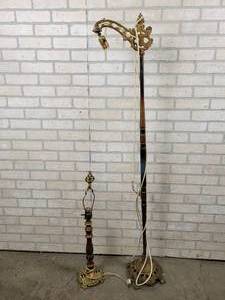 lot 332 image: Vintage Cast IronWood Floor Lamp and Table Lamp - NO SHIPPING