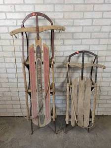 lot 378 image: (2) Vintage Sleds - NO SHIPPING