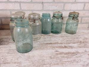lot 474 image: (3) Antique Blue & Clear 1-Quart Ball & ATLAS Jars - NO SHIPPING