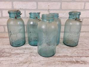 lot 476 image: (5) Antique Blue 12 Gallon Ball Jars from 1923 to 1933 - NO SHIPPING