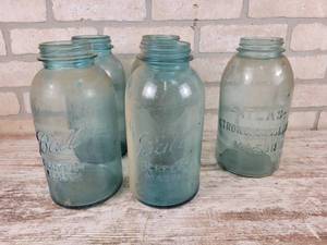 lot 477 image: (5) Antique Blue 12 Gallon Ball & ATLAS Jars from 1923 to 1933 - NO SHIPPING