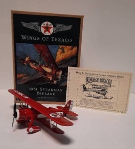 lot 52 image: Wings of Texaco 1931 Stearman Biplane Die-Cast Metal Coin Bank (1995 Ertl Stock Number F121)