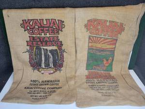 lot 87 image: Pair of 100# Kauai Coffee Bags from Hawaii
