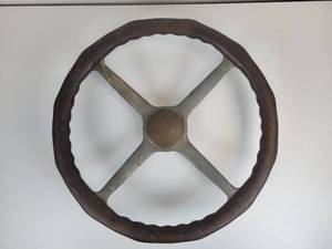 lot 93 image: Antique Wood & Steel Steering Wheel