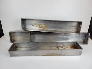 lot 112 image: Lot of (4) Narrow Vintage Rolled Edge Steel Pans - NO SHIPPING