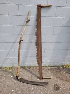 lot 131 image: Antique 2-Man Saw and Scythe - NO SHIPPING