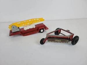 lot 230 image: Vintage Oliver Cultivator Die Cast Farm Toy and Buddy L Fire Truck Trailer with Ladder
