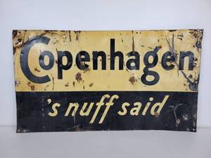 lot 5 image: Vintage Copenhagen Tin Sign - s nuff said