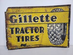lot 9 image: Vintage Tin Sign - Gillette Tractor Tires