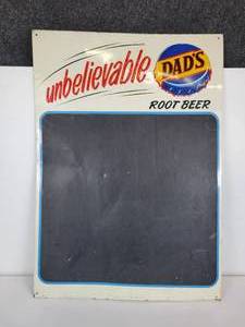 lot 10 image: Vintage Embossed Dads Root Beer Tin Chalkboard Sign