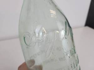 lot 32 image: Large Vintage Embossed Stydrox Glass Water Bottle