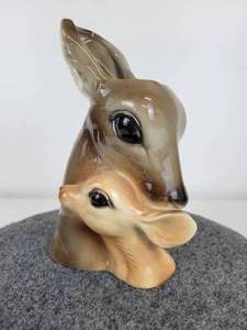 lot 406 image: Vintage Art Deco Style Royal Copley Doe and Fawn Head Vase