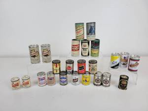 lot 419 image: Lot of Miniature Beer Cans - Salt & Pepper Shakers, Promo Items, and More