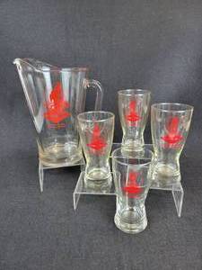 lot 434 image: Grain Belt Glass Beer Pitcher with (4) Matching Beer Glasses