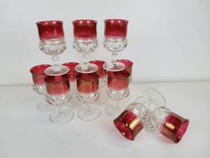 lot 498 image: Lot of (12) Vintage Ruby & Clear Glass Goblets - NO SHIPPING