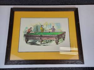 lot 534 image: Vintage W. Roberts Billiards Watercolor & Pen Illustration - NO SHIPPING
